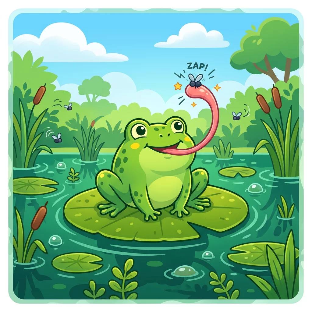 A Frog And The Flies Hunt