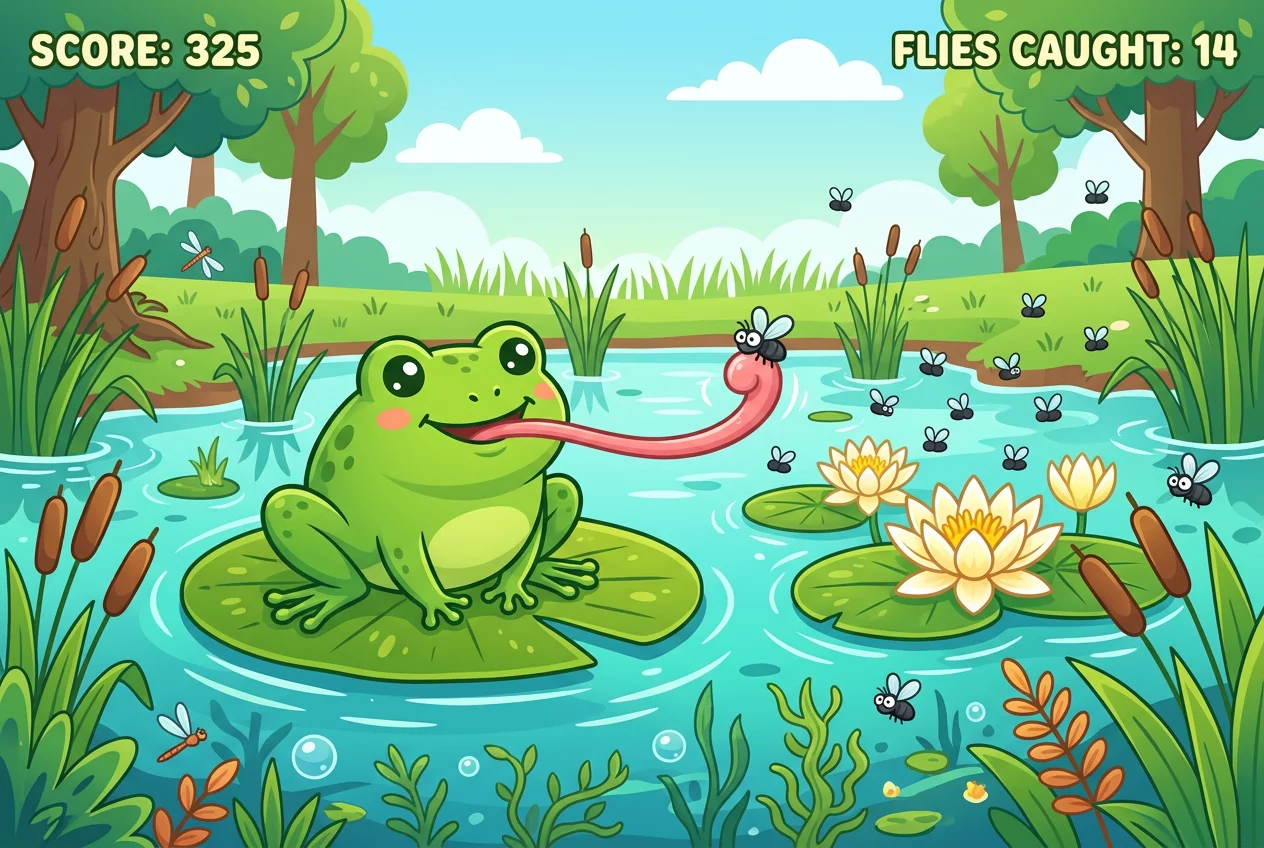 A Frog And The Flies Hunt